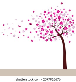 Pink Flower Tree Vector For Kids Room Wall 