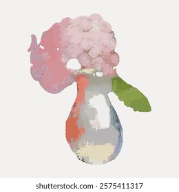 Pink flower vase, vintage illustration by Helene Schjerfbeck isolated on white, vector. Vintage beautiful flower illustration, hand drawn floral vector isolated on white background.