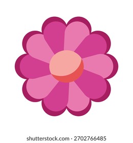 pink flower vector icon with round petals and peach center flat design