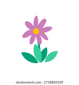 Pink flower vector illustration with a purple heart in the center. Minimal and cute design perfect for spring decor, greeting cards, stickers, and kids projects.