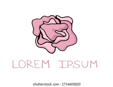 Flor rosa. Dibujo aislado vectorial con una planta rosa sobre un fondo blanco. Impresión en papel, tejidos, vajilla y tazas. Estilo Doodle. Logo para diseñadores. Diseño de cuadernos, tazas.