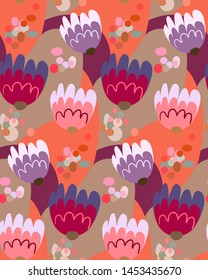 pink flower vector stylized modern seamless floral pattern design