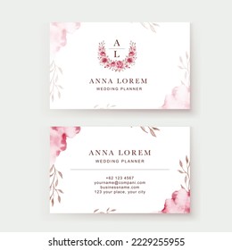 pink flower watercolor Business card template