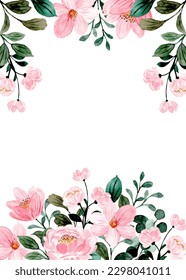 Pink flower watercolor frame for wedding, birthday, card, background, invitation, wallpaper, sticker, decoration etc.