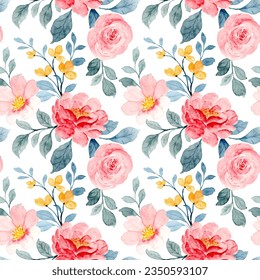 Pink flower watercolor seamless pattern for background, fabric, textile, fashion, wallpaper, wedding, banner, sticker, decoration etc.