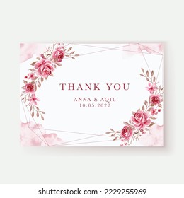 pink flower watercolor thank you card template