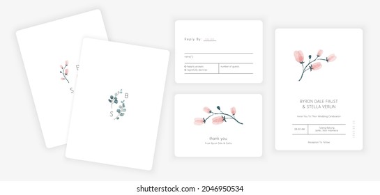 pink flower wedding card invitation template
