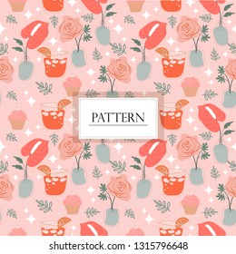 pink flower and wedding stuff seamless pattern
