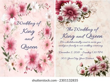 Pink flower weeding invitation card, pink daisy flower greeting cards