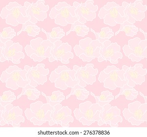 Pink flower white petal blooming blossom doodle on red pattern, flora redness seamless textile vector.