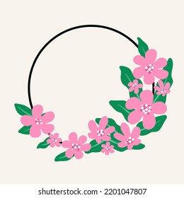 Pink Flower Wreath Border for Invitation. Romantic Pastel Flower for Wedding and Anniversary Card