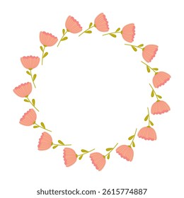 Pink flower wreath design for decorations, invitations, and crafts