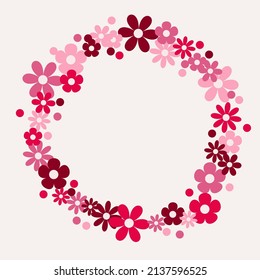 Pink flower wreath frame vector background for decoration on Valentine's day, wedding, garden and Beauty concept.