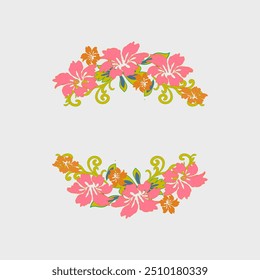 Pink flower wreath on white background. Illustration, vector, new year, wedding, birthday, Christmas.