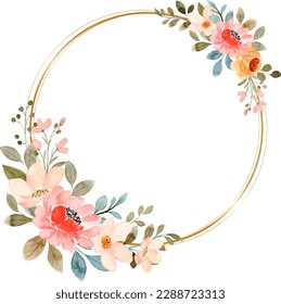 Pink flower wreath with watercolor for wedding, birthday, card, background, invitation, wallpaper, sticker, decoration etc.
