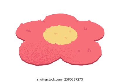 Pink flower with yellow center in cartoon style on white background. Concept of nature and simplicity. Vector illustration