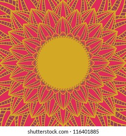 Pink Flower with Yellow Contour. Vector Invitation Floral Card