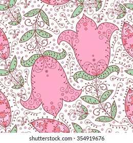 Pink flowers abstract seamless pattern background.