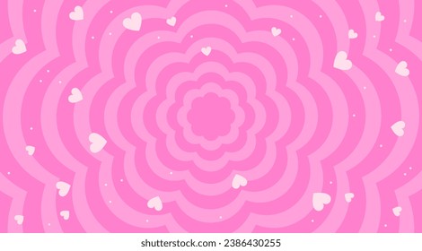 Flores rosadas en un diseño retro de moda de los años 2000 con corazones. Resumen lindo fondo rosado. Resumen de fondo rosa retro. Decoración de banner temática Lol sorpresa muñeca estilo de chica