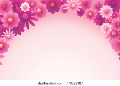Pink flowers background. Vector of spring floral.