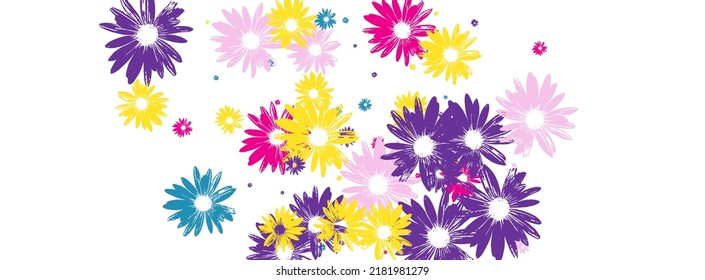 Pink Flowers Background White Vector. Petal Retro Tile. Bright Leaf Creative. Holiday Backdrop. Present Color Daisy.