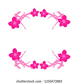 Pink flowers blooming and Pink branch on white background with copy space vector.Flower frame.