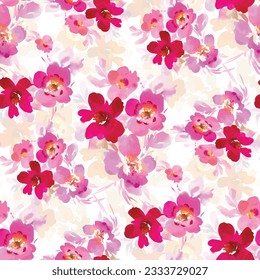 Pink flowers bouquet with shadow on a white background. Seamless pattren design textile.