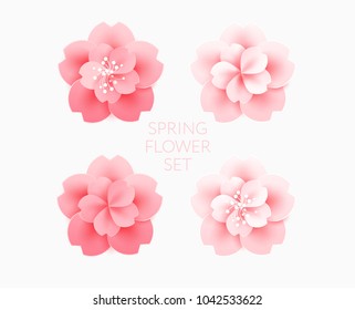 Pink Flowers Cherry Blossom Isolated Vector Illustration. Use As A Logo, Icon, Decorative Design Element