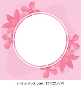 pink flowers and circular frame over pink background, colorful design, vector illustration