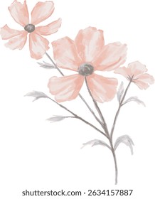 Pink flowers for commercial, invitation card and avertisement. Watercolor painting of flowers. Simple flowers art