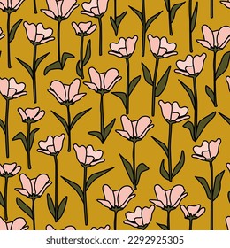 pink flowers cute seamless vector pattern background illustration