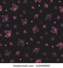 Pink Flowers for desing on the dark seamless pattern