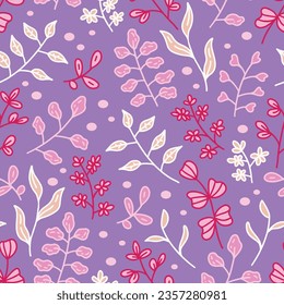 Pink flowers doodle pattern (vector pattern).Can be printed on any material: package, merch, fabric, home.