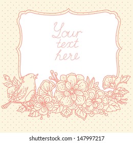 pink flowers elements with bird