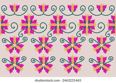 Pink flowers embroidery pattern, embroidery pattern from yarn for fabric,dresses, clothes, shirts,carpets,curtains, sarong, saree, background,backdrop,frame,wallpaper,book cover,border.