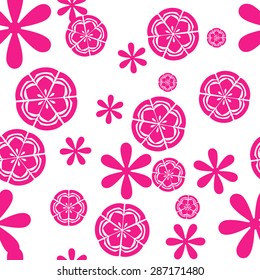 Pink flowers are falling . Pink Floral seamless pattern on white background  for wallpaper, pattern fills, web page background,surface textures.