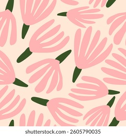 Pink flowers, floral seamless pattern, flowers background, wallpaper with hand drawn for banners, cards, flyers, social media wallpapers, etc. vector illustration