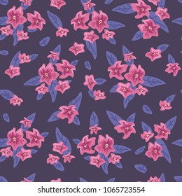 Pink flowers floral seamless repeat pattern. Suitable for stationary, backgrounds, textiles etc.