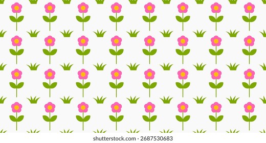 Flores cor-de-rosa jardim sem costura padrão. Padrão floral bonito para têxteis, papel de parede, papel de embrulho ou fundo. Ilustração vetorial.