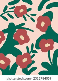 pink flowers and green leaves patterns, background, illustrations vector, aesthetic for wallpaper, wall decor, templates covers, art prints. Aesthetic