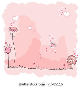 Pink flowers and hearts