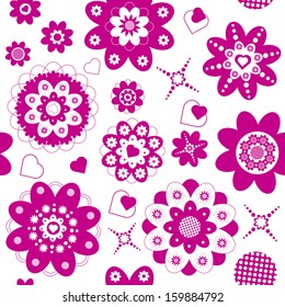 Flores y corazones rosas sin costuras, las formas cortadas se organizan de manera libre, la ilustración contiene un color rosa, EPS 8, sin transparencias, ideal para impresiones 