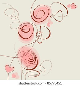 Pink flowers and hearts vector background
