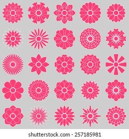 pink flowers icon set vector