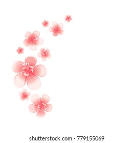 Pink flowers isolated on White background. Apple-tree flowers. Cherry blossom. Vector EPS 10 cmyk