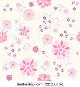 Pink flowers kids wallpaper pattern