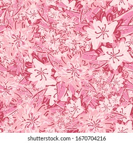 pink flowers and leaves graphic monochromatic seamless vector pattern