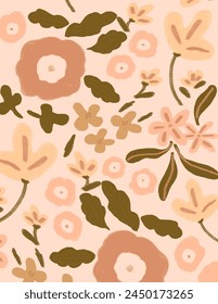 Pink flowers and leaves on pink background for branding, fabric print, wallpaper, social media post, doodle, notes, book covers, wall decor.