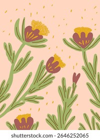 Pink flowers with leaves on pink background for branding, fabric print, wallpaper, social media post, doodle, notes, book covers, wall decor.