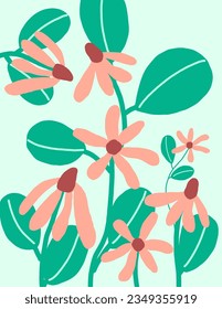 Pink flowers and leaves pattern, aesthetic for wallpaper, wall decor, templates covers, art prints